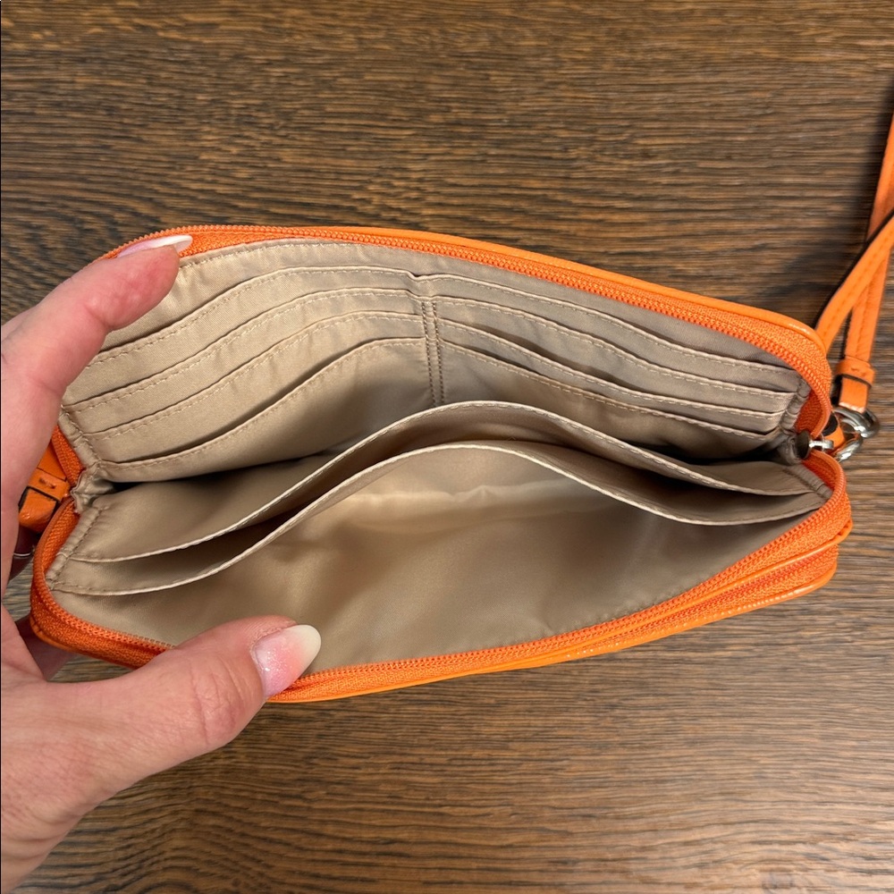 Coach Vibrant Pink and Orange Double Zip Signature Logo Wristlet Clutch Wallet! - Picture 12 of 12